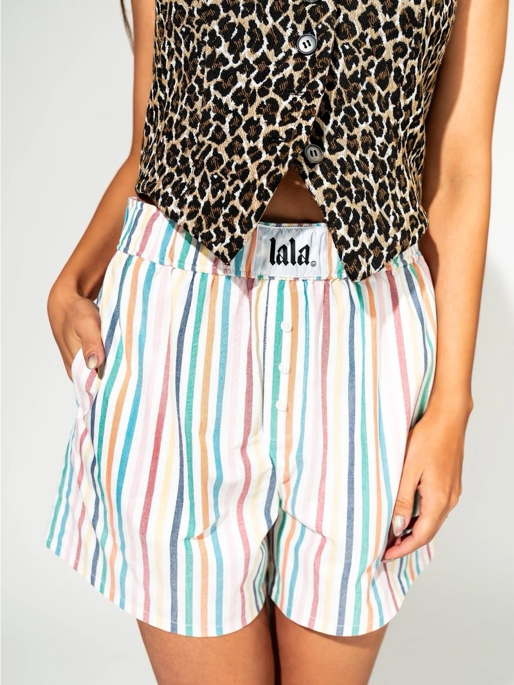 Dressed in Lala | Rainbow Stripe Boxer Shorts Cotton